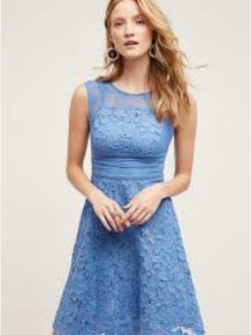 Anthropologie Blue Lace Fit-and-Flare Dress